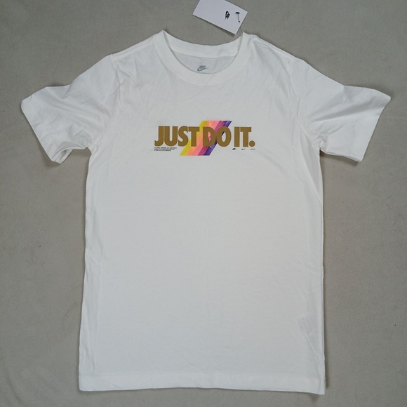 Nike Other - NWT Nike Shirt Kid's Size Large White Rainbow Just Do It Sportswear Cotton Tee